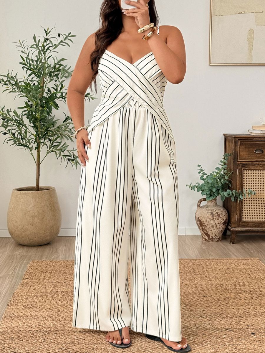 Enterito De Tirantes Con Cruzado A Rayas Plus Size Enterito Plus Size 18 ZAPRINI 