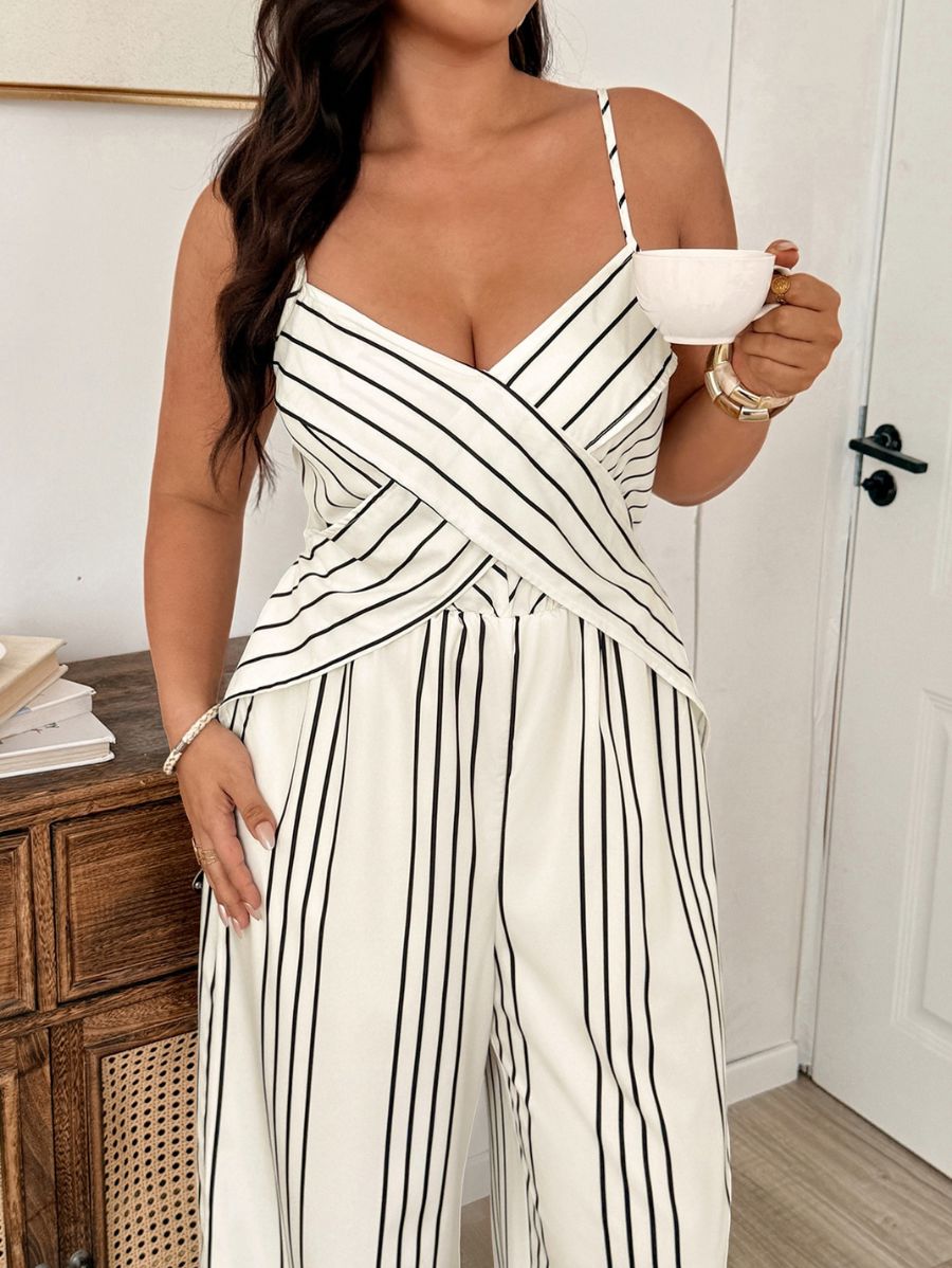 Enterito De Tirantes Con Cruzado A Rayas Plus Size Enterito Plus Size 18 ZAPRINI 