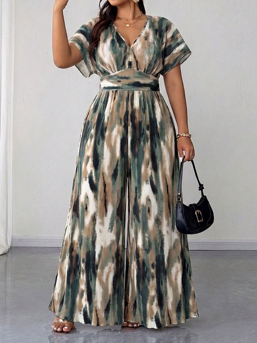 Enterito Estampado Con Plisado Plus Size Enterito Plus Size 12 ZAPRINI Verde 0XL 