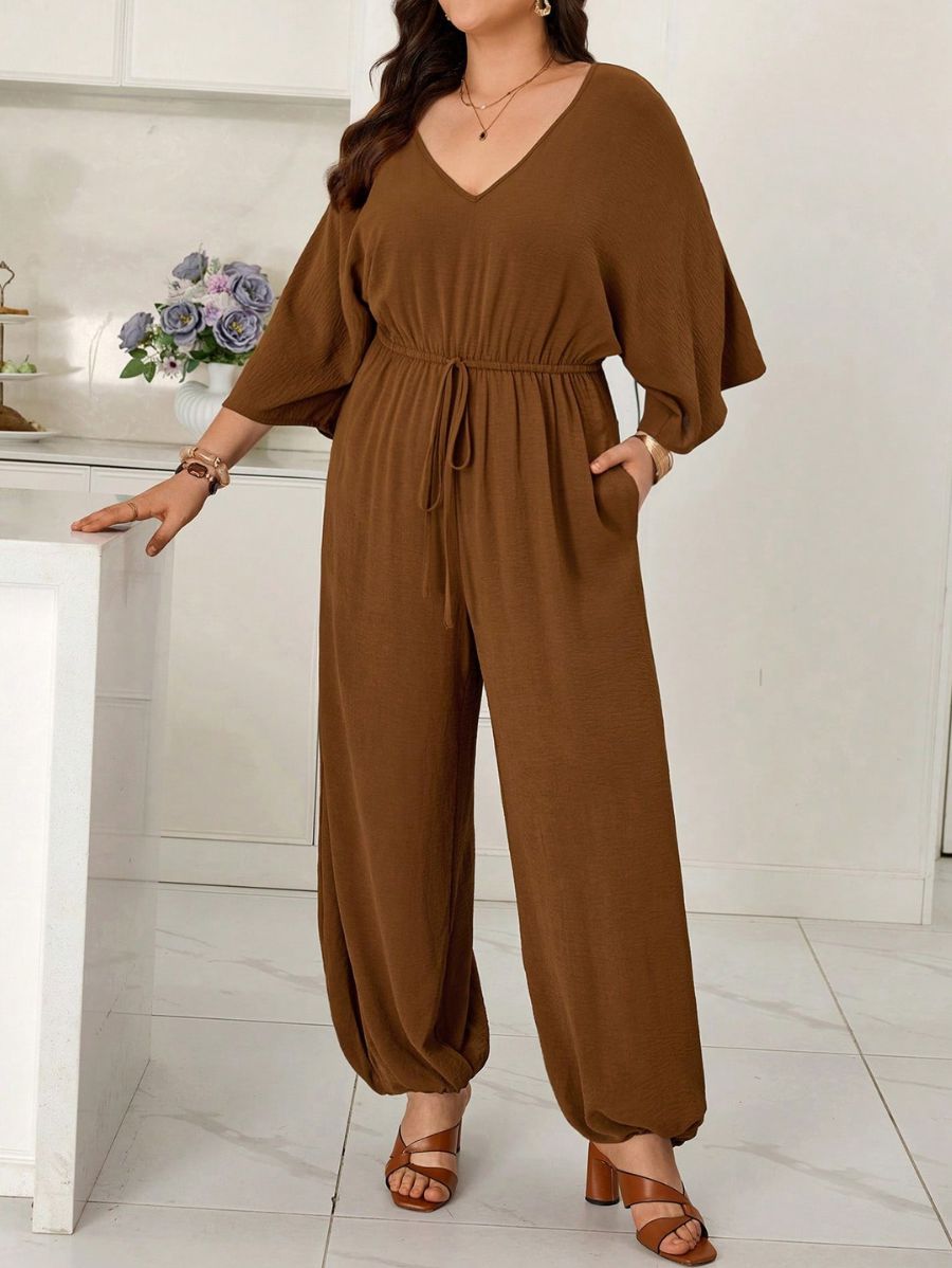 Enterito Largo Con Escote En V y Ajuste En Cintura Plus Size Enterito Plus Size 02 ZAPRINI 0XL 