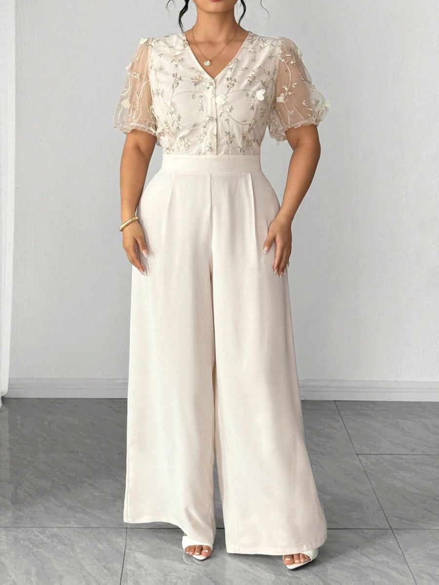 Enterito Largo Manga Corta Con Bordado Plus Size Enterito Plus Size 15 ZAPRINI Beige 0XL 