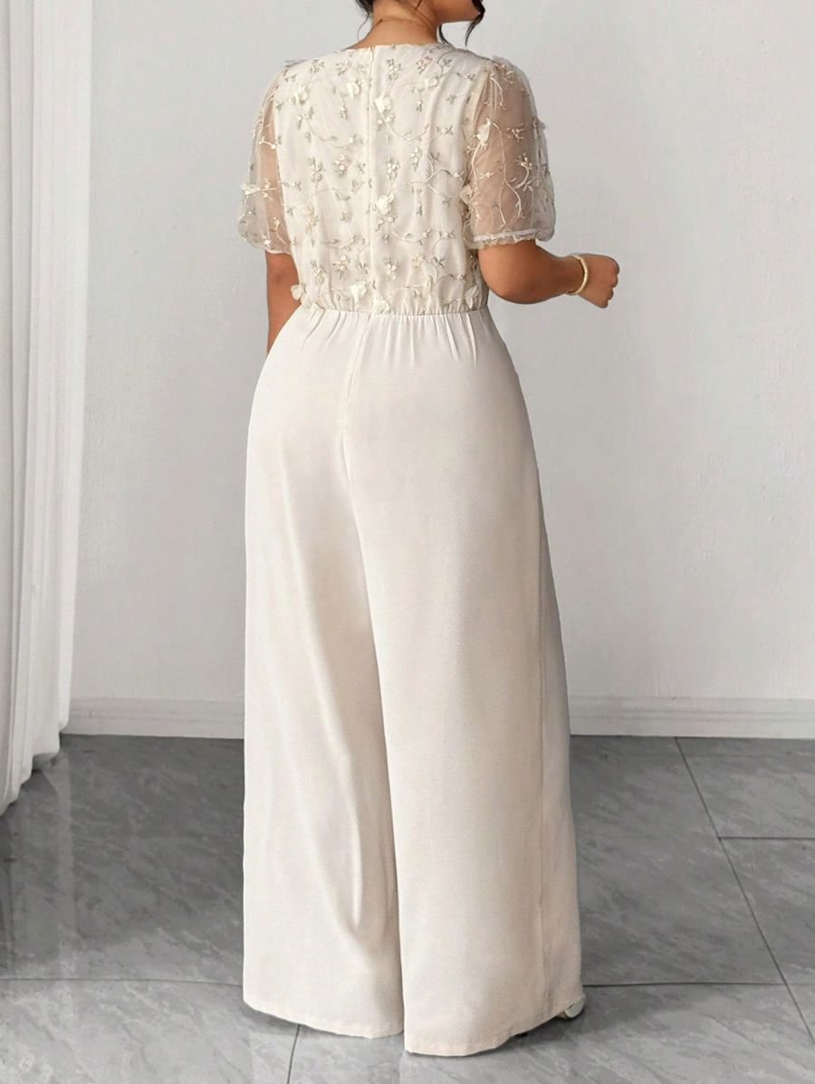 Enterito Largo Manga Corta Con Bordado Plus Size Enterito Plus Size 15 ZAPRINI Beige 0XL 