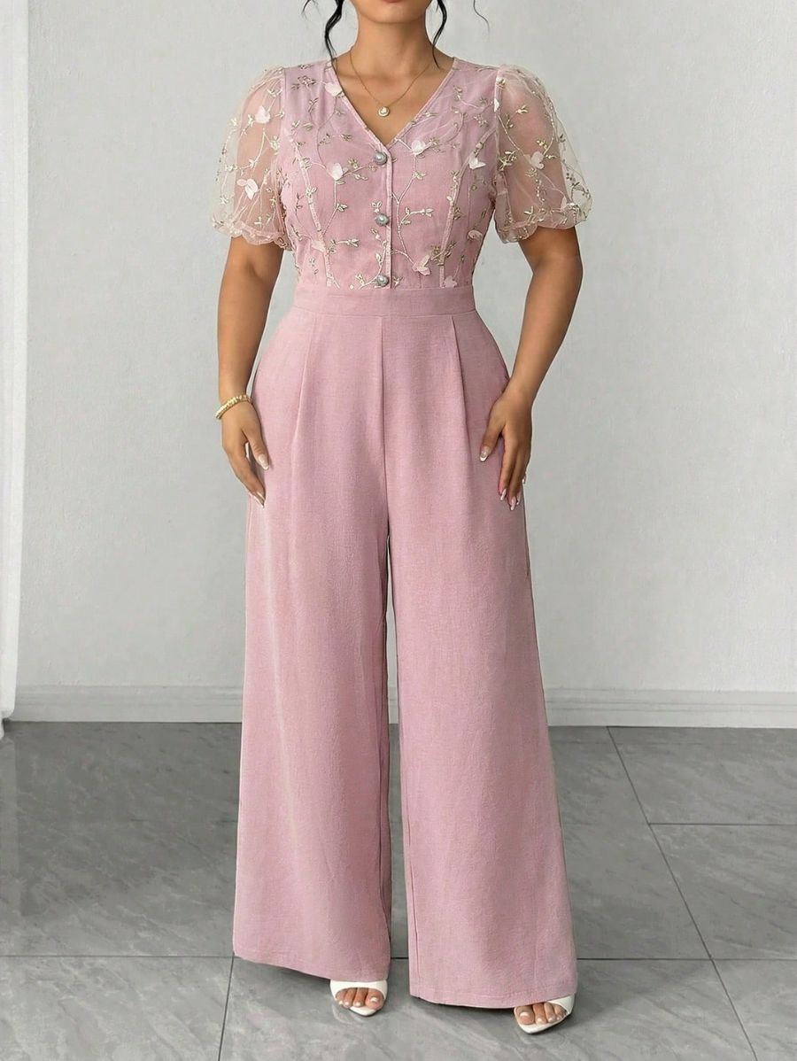 Enterito Largo Manga Corta Con Bordado Plus Size Enterito Plus Size 15 ZAPRINI Rosa 0XL 