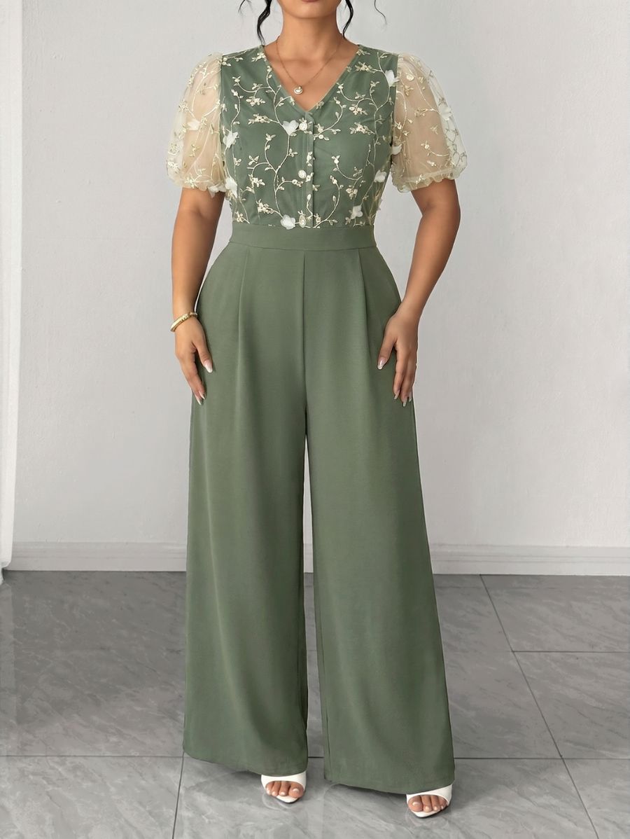 Enterito Largo Manga Corta Con Bordado Plus Size Enterito Plus Size 15 ZAPRINI Verde 0XL 