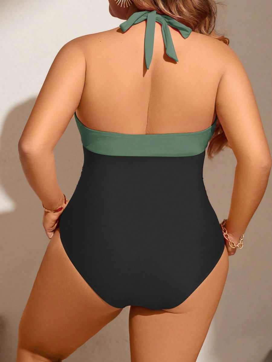 Enteriza Con Cuello Halter y Fruncido Plus Size Enteriza Plus Size 14 ZAPRINI Verde 0XL 