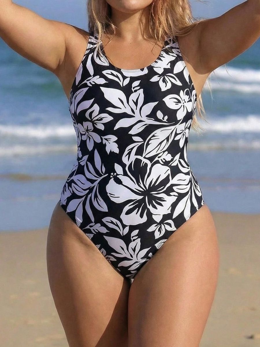 Enteriza Con Estampado Floral y Cruzado Plus Size Enteriza Plus Size 01 ZAPRINI 