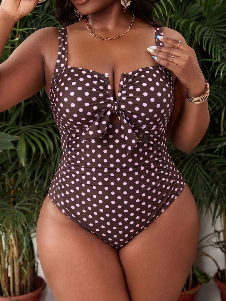 Enteriza De Lunares Con Lazo Plus Size Enteriza Plus Size 05 ZAPRINI Marrón 0XL 
