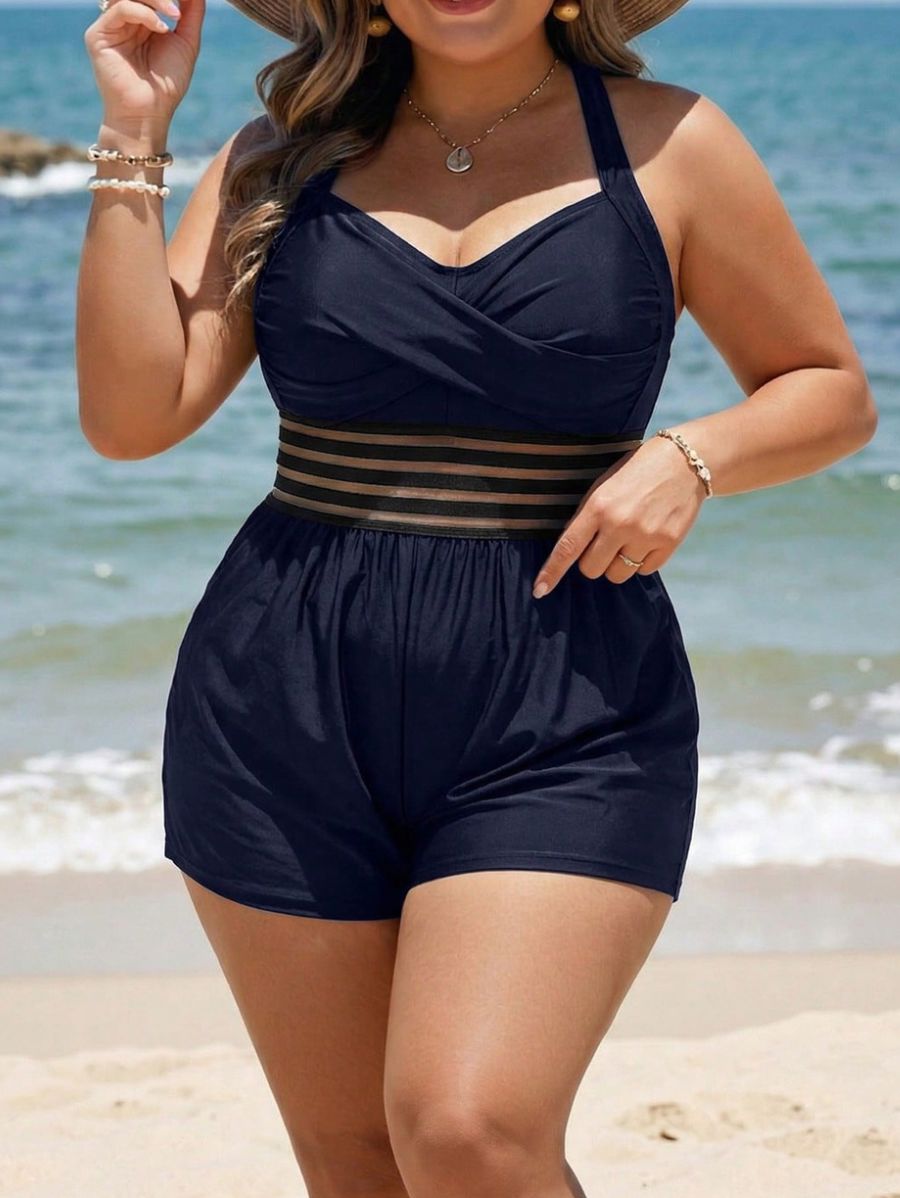 Enteriza De Short Con Transparencia y Tirantes Plus Size Enteriza Plus Size 10 ZAPRINI 0XL 