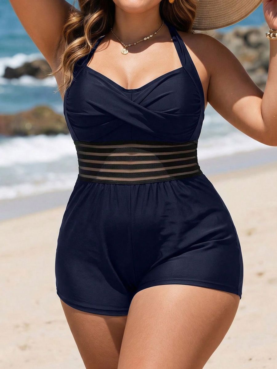 Enteriza De Short Con Transparencia y Tirantes Plus Size Enteriza Plus Size 10 ZAPRINI 