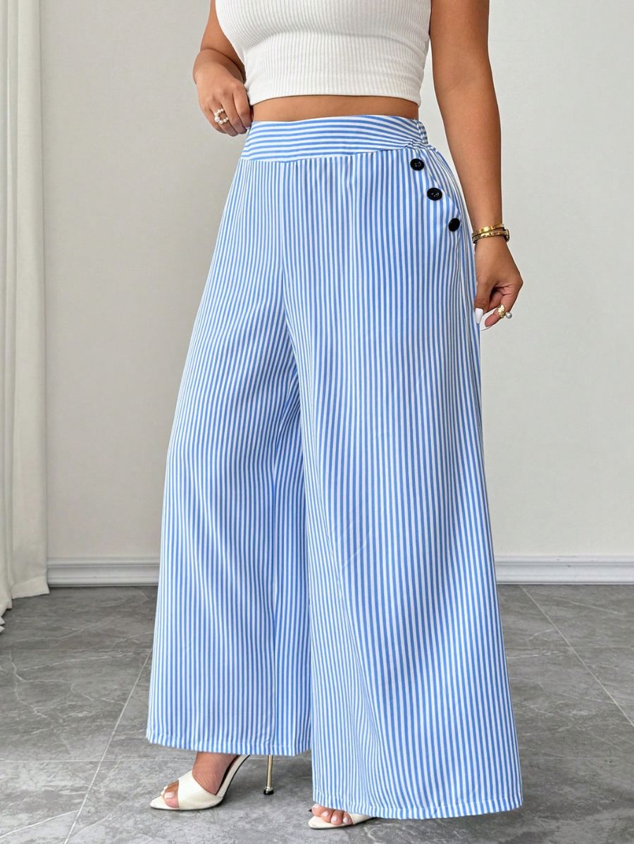 Pantalón A Rayas Con Botones Plus Size Pantalon Plus Size 18 ZAPRINI 0XL 