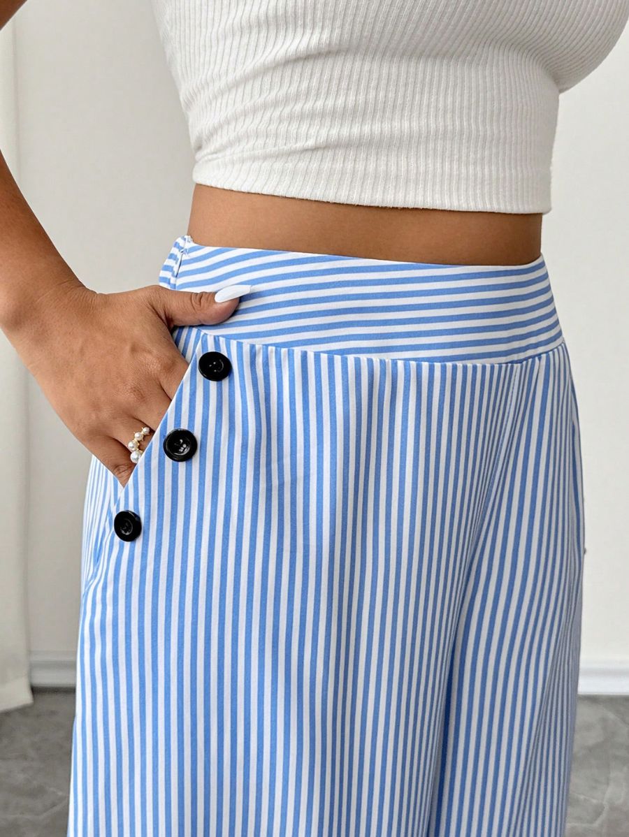 Pantalón A Rayas Con Botones Plus Size Pantalon Plus Size 18 ZAPRINI 