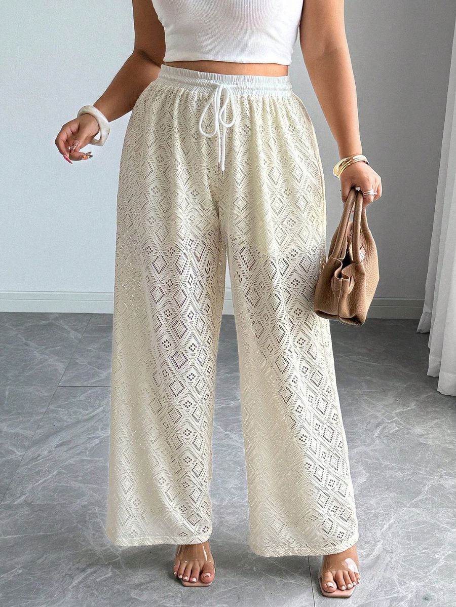 Pantalón Con Calado y Cintura Ajustable Plus Size Pantalon Plus Size 15 ZAPRINI 