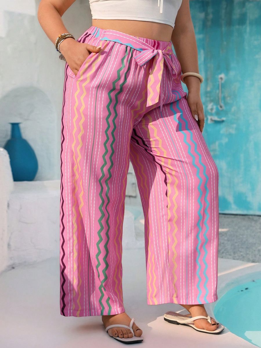 Pantalón Con Cintura Elástica A Rayas Plus Size Pantalon Plus Size 01 ZAPRINI 