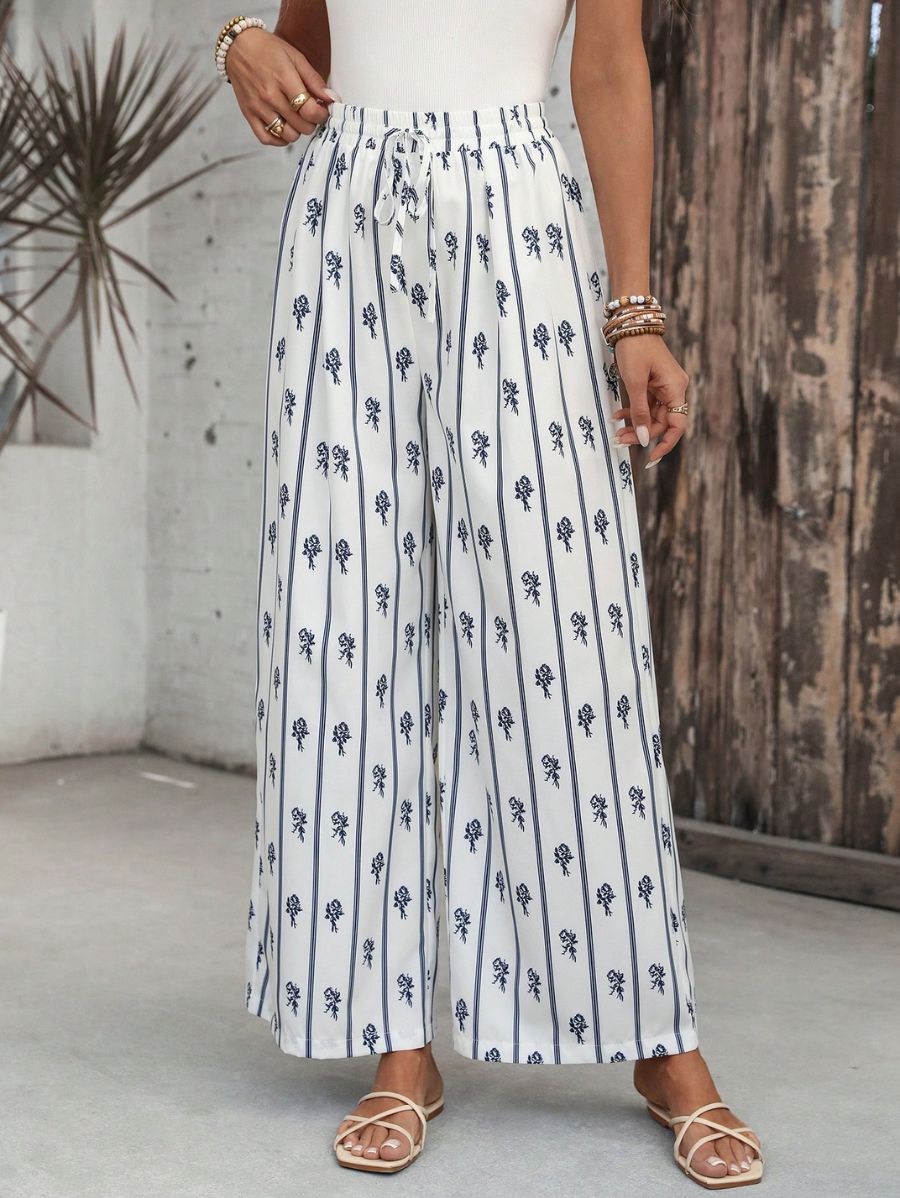 Pantalón Con Cintura Elástica Floral Pantalon 08 ZAPRINI S 