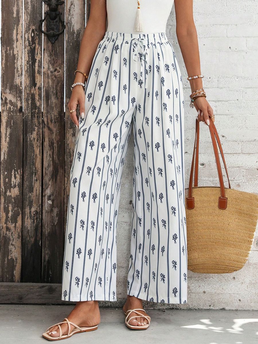 Pantalón Con Cintura Elástica Floral Pantalon 08 ZAPRINI 