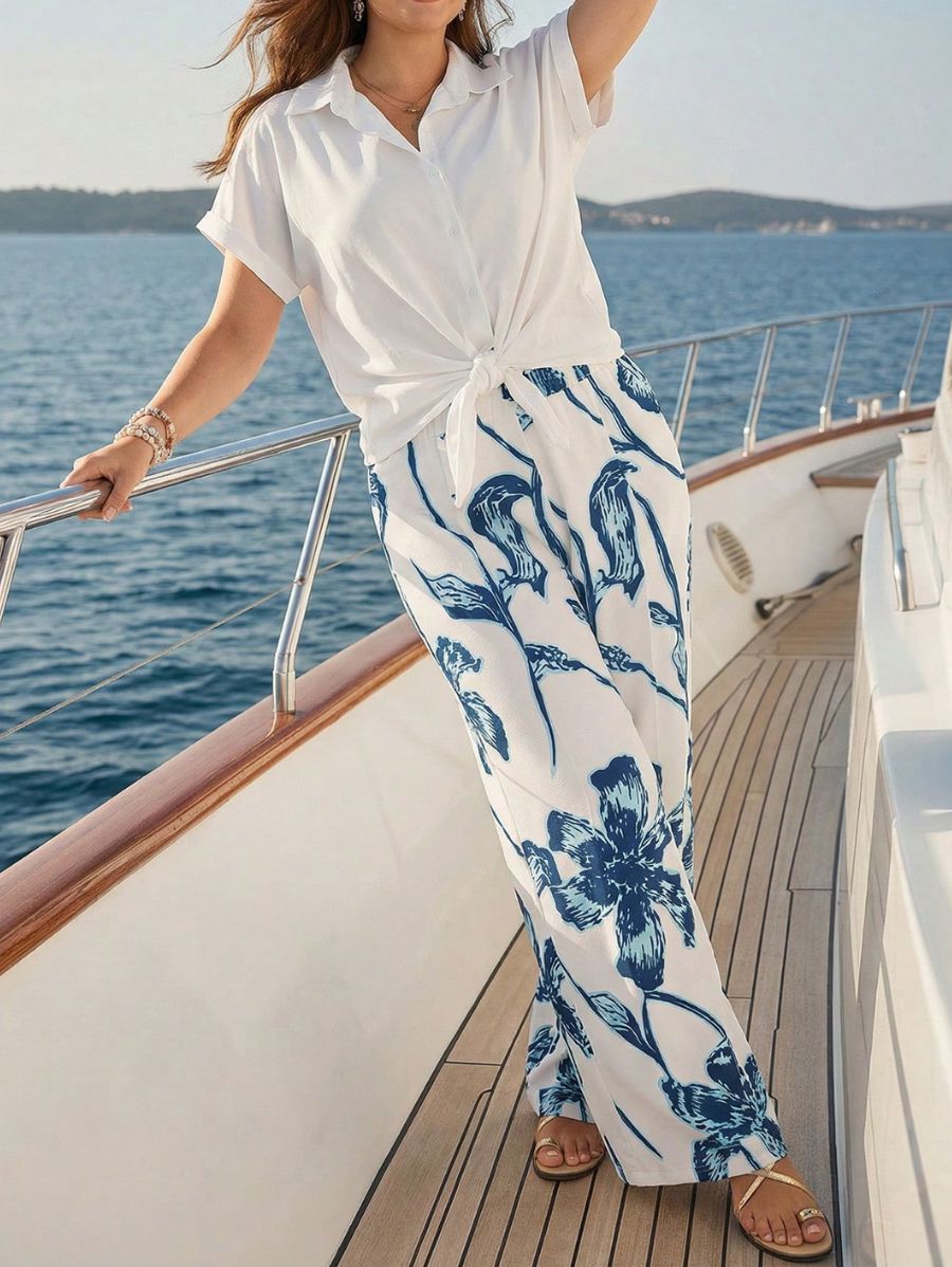 Pantalón Con Cintura Elástica y Estampado Floral Plus Size Pantalon Plus Size 05 ZAPRINI 