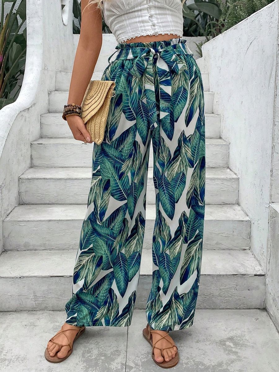 Pantalón De Cintura Alta Con Estampado De Hojas Pantalon 21 ZAPRINI 