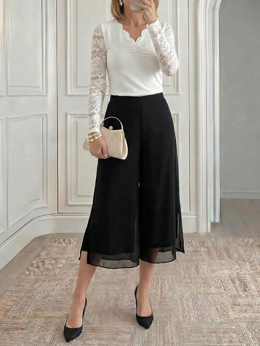 Pantalón En Chifón Con Cintura Elástica Pantalon 11 ZAPRINI 