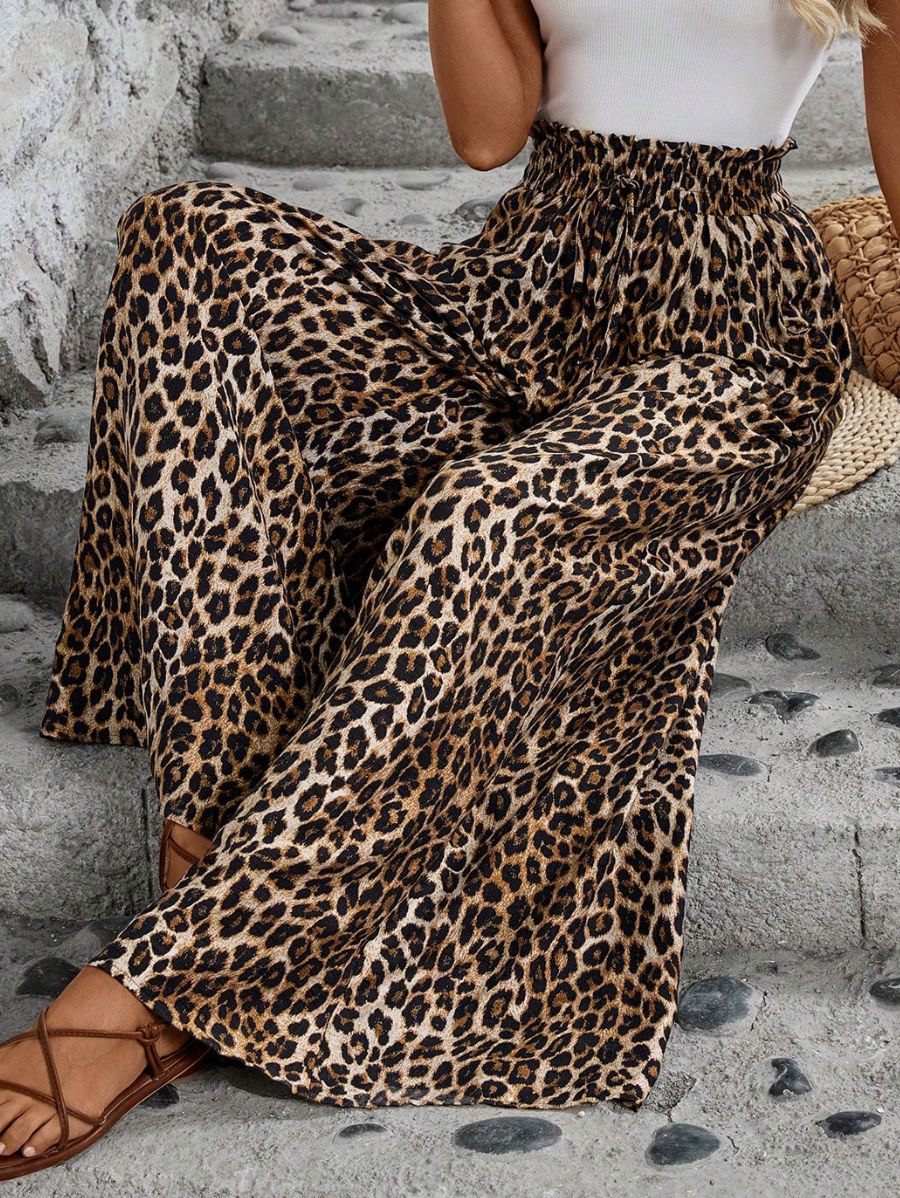 Pantalón Holgado Con Cintura Elástica Leopardo Pantalon 07 ZAPRINI 