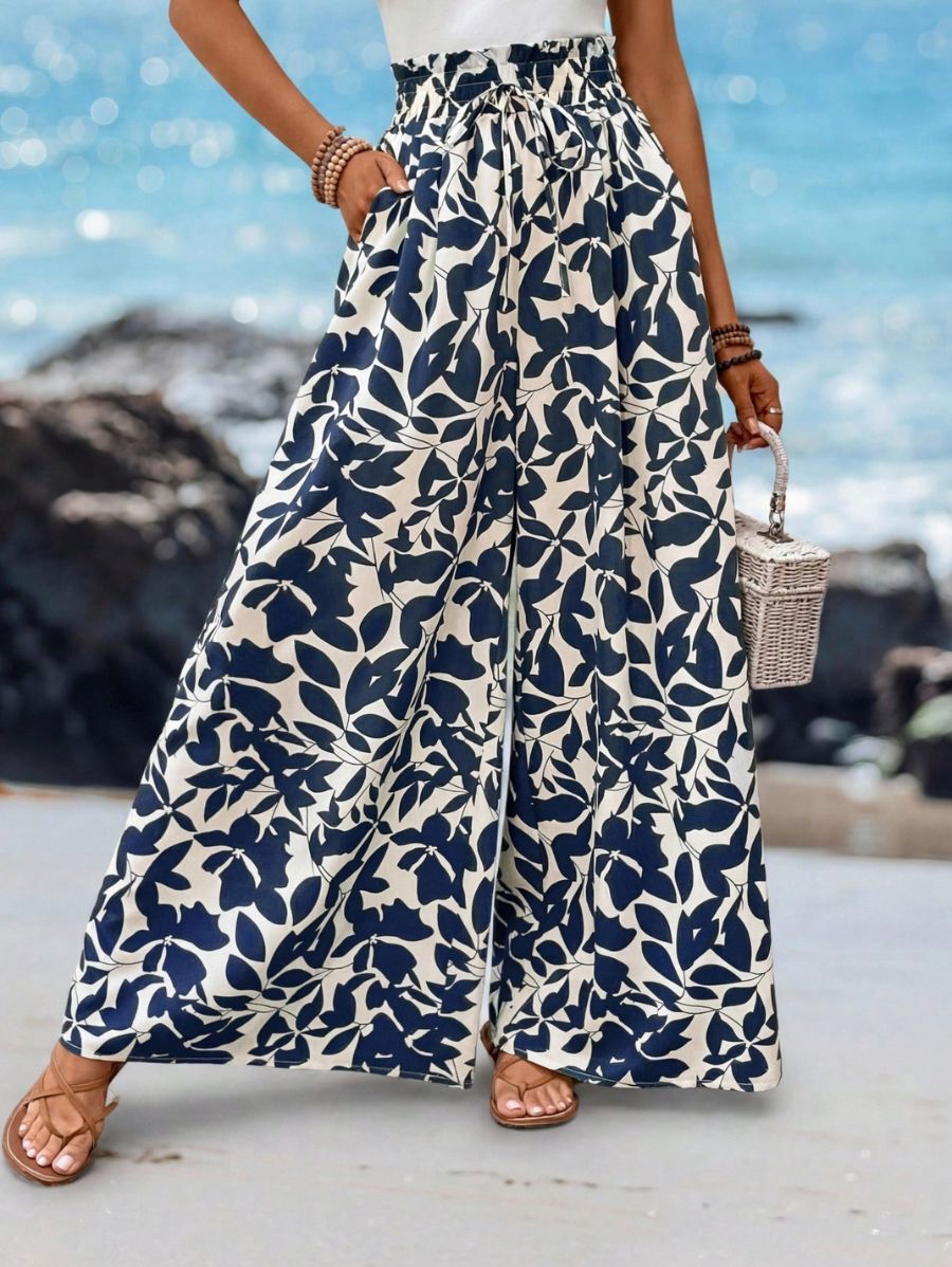 Pantalón Holgado Con Estampado De Plantas Pantalon 12 ZAPRINI S 