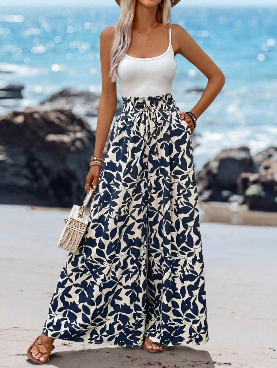Pantalón Holgado Con Estampado De Plantas Pantalon 12 ZAPRINI 