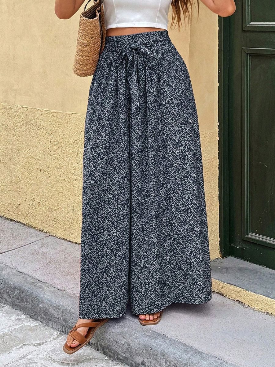 Pantalón Holgado Con Estampado Floral Pantalon 01 ZAPRINI Azul XS 