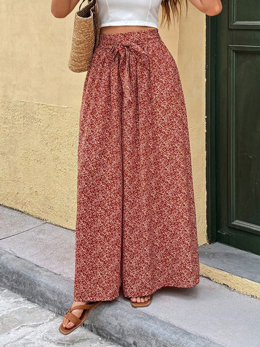 Pantalón Holgado Con Estampado Floral Pantalon 01 ZAPRINI Rojo XS 