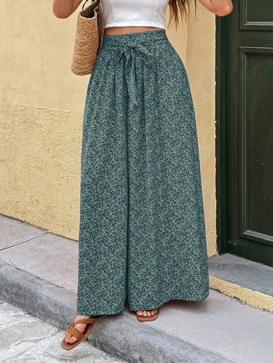 Pantalón Holgado Con Estampado Floral Pantalon 01 ZAPRINI Verde XS 