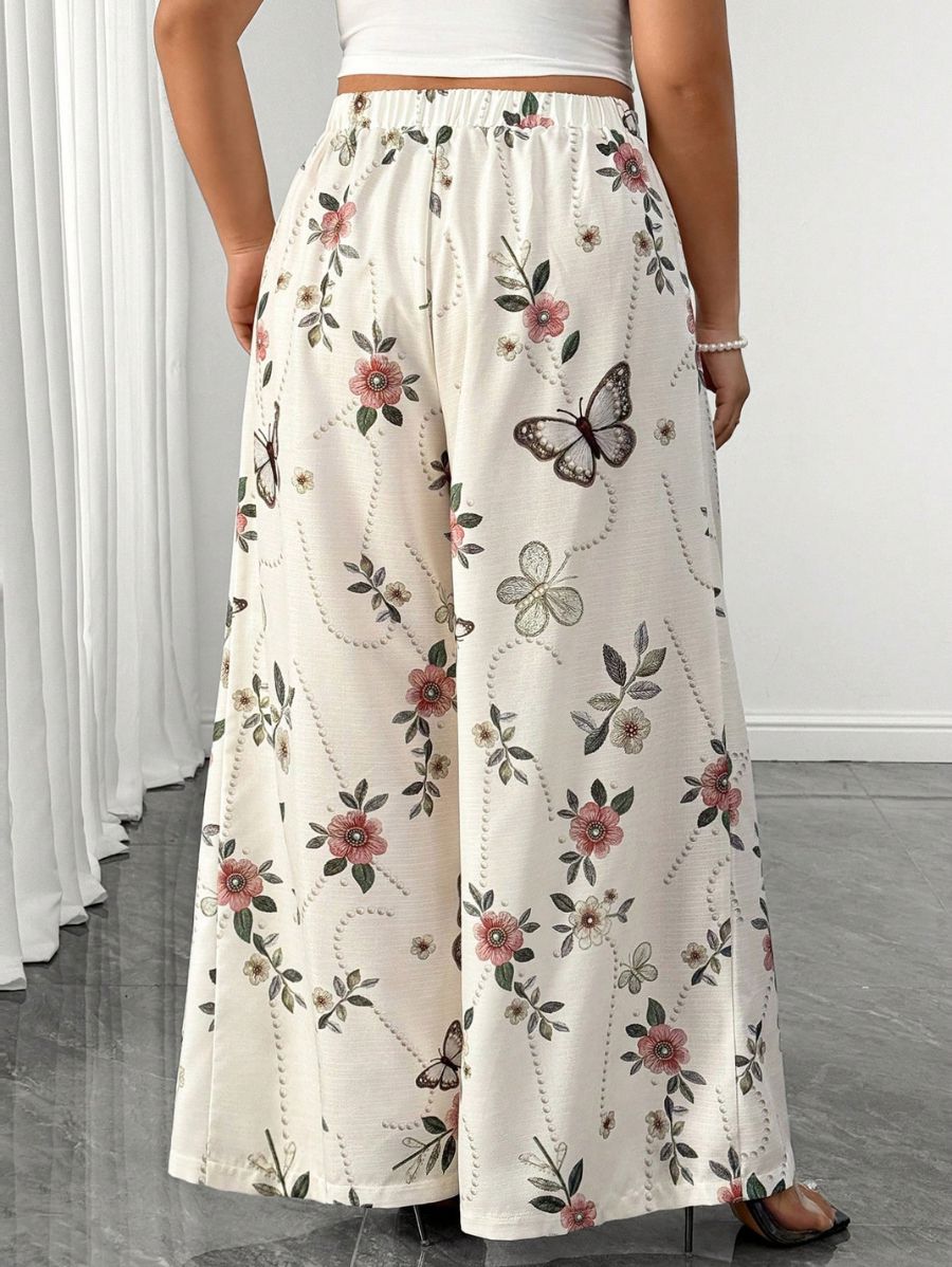 Pantalón Holgado Con Estampado Floral Plus Size Pantalon Plus Size 14 ZAPRINI 