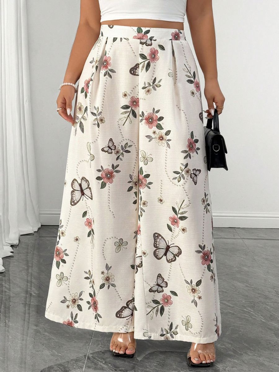Pantalón Holgado Con Estampado Floral Plus Size Pantalon Plus Size 14 ZAPRINI 