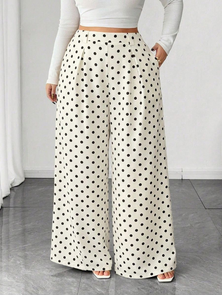 Pantalón Holgado Con Lunares Plus Size Pantalon Plus Size 19 ZAPRINI Beige 0XL 