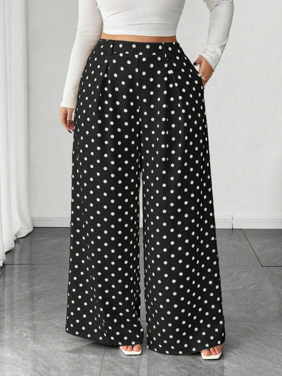 Pantalón Holgado Con Lunares Plus Size Pantalon Plus Size 19 ZAPRINI Negro 0XL 