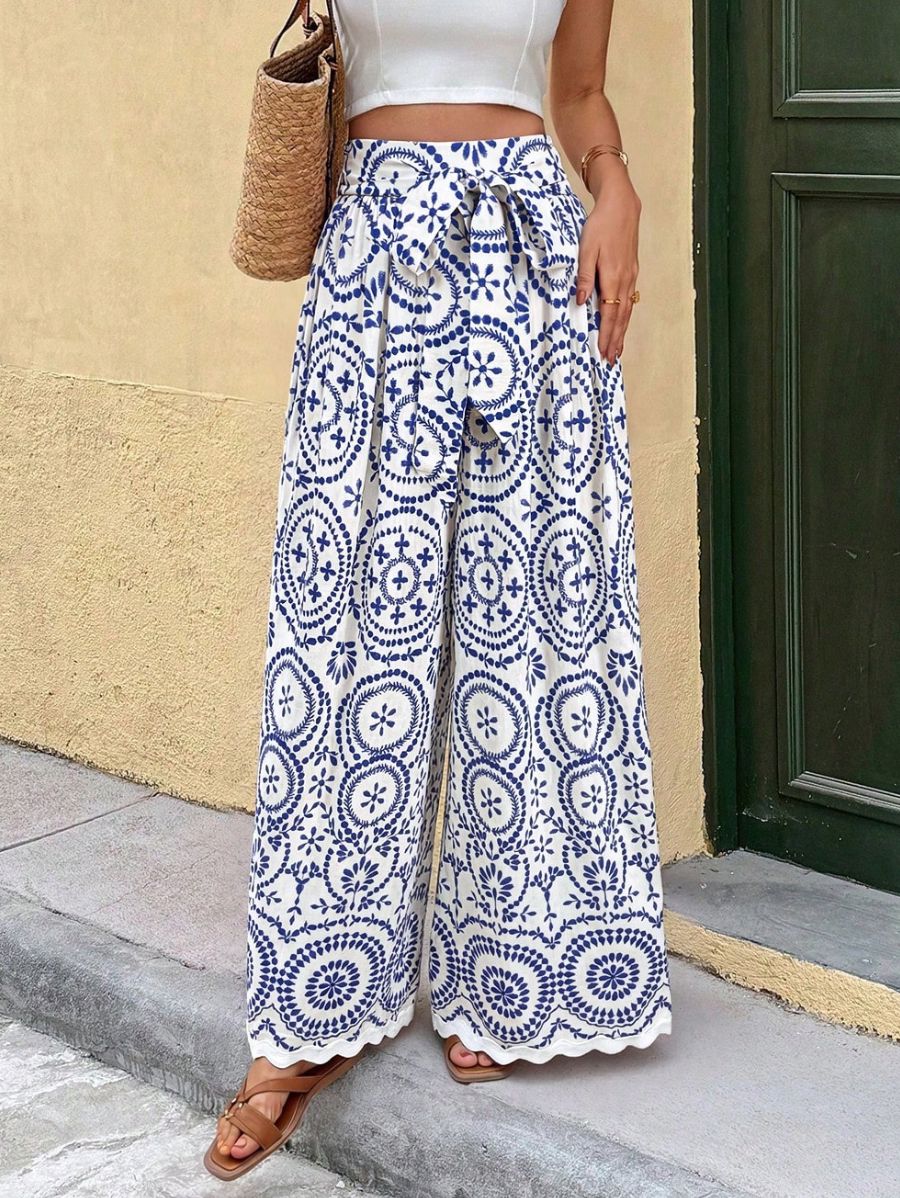 Pantalón Holgado Estampado Con Lazo Pantalon 22 ZAPRINI 