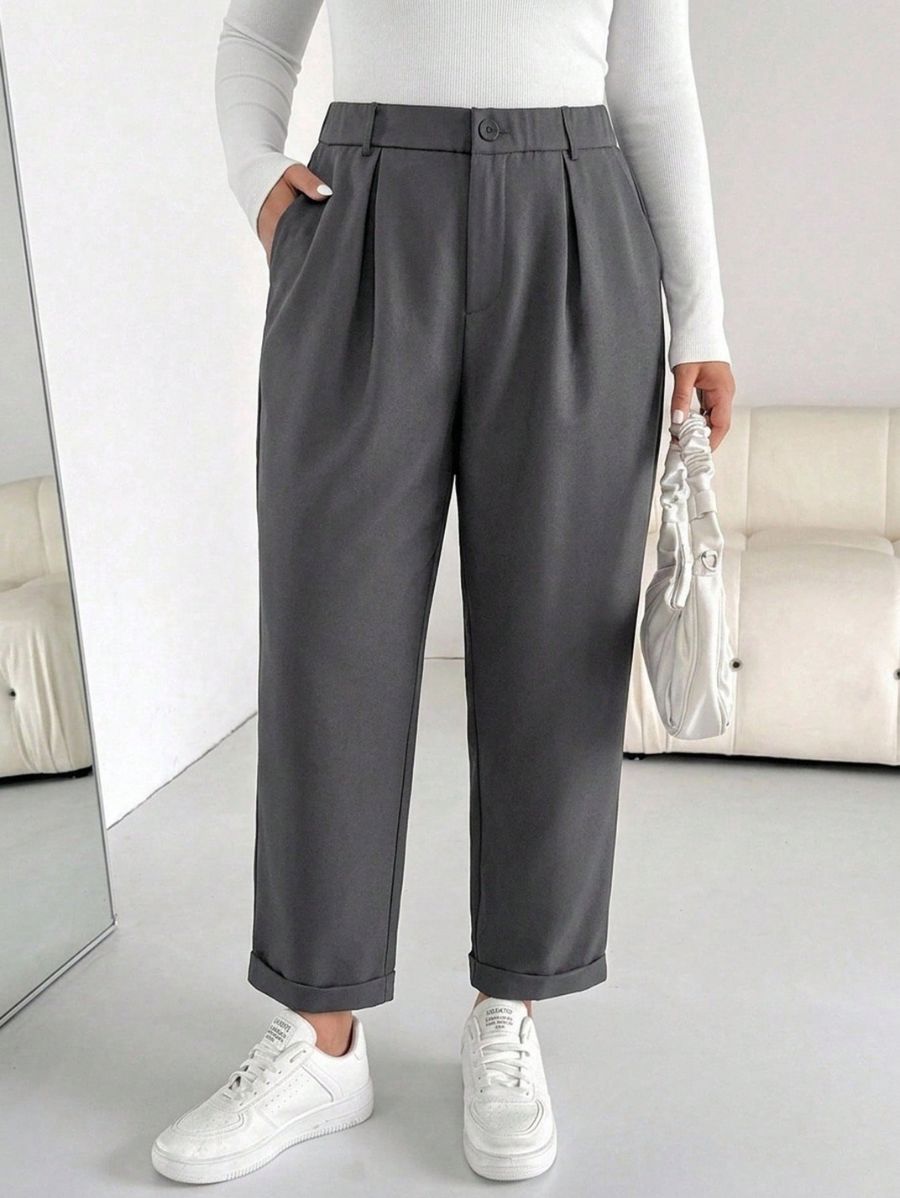 Pantalón Liso Con Cintura Elástica Plus Size Pantalon Plus Size 02 ZAPRINI Gris 0XL 