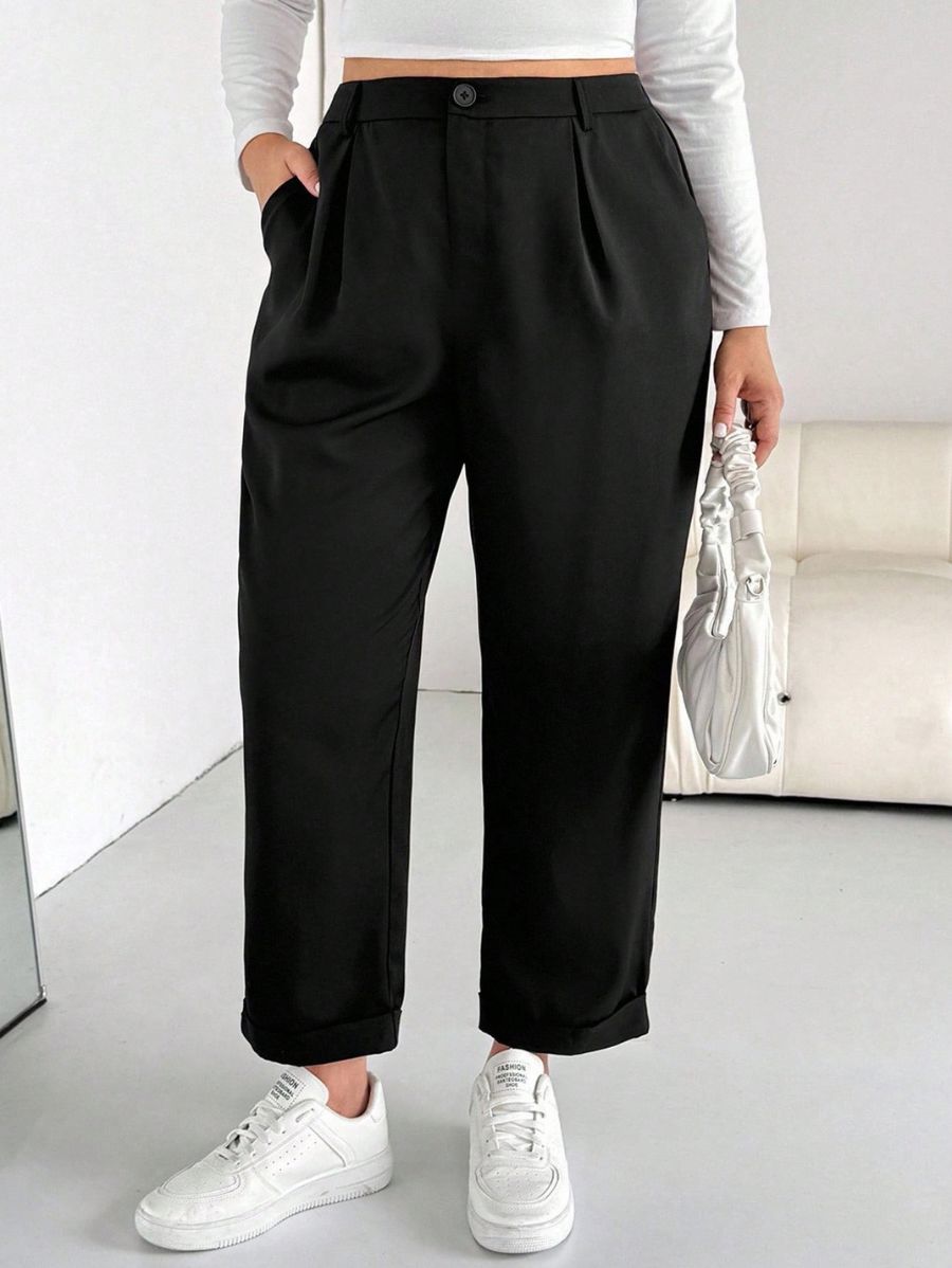 Pantalón Liso Con Cintura Elástica Plus Size Pantalon Plus Size 02 ZAPRINI Negro 0XL 