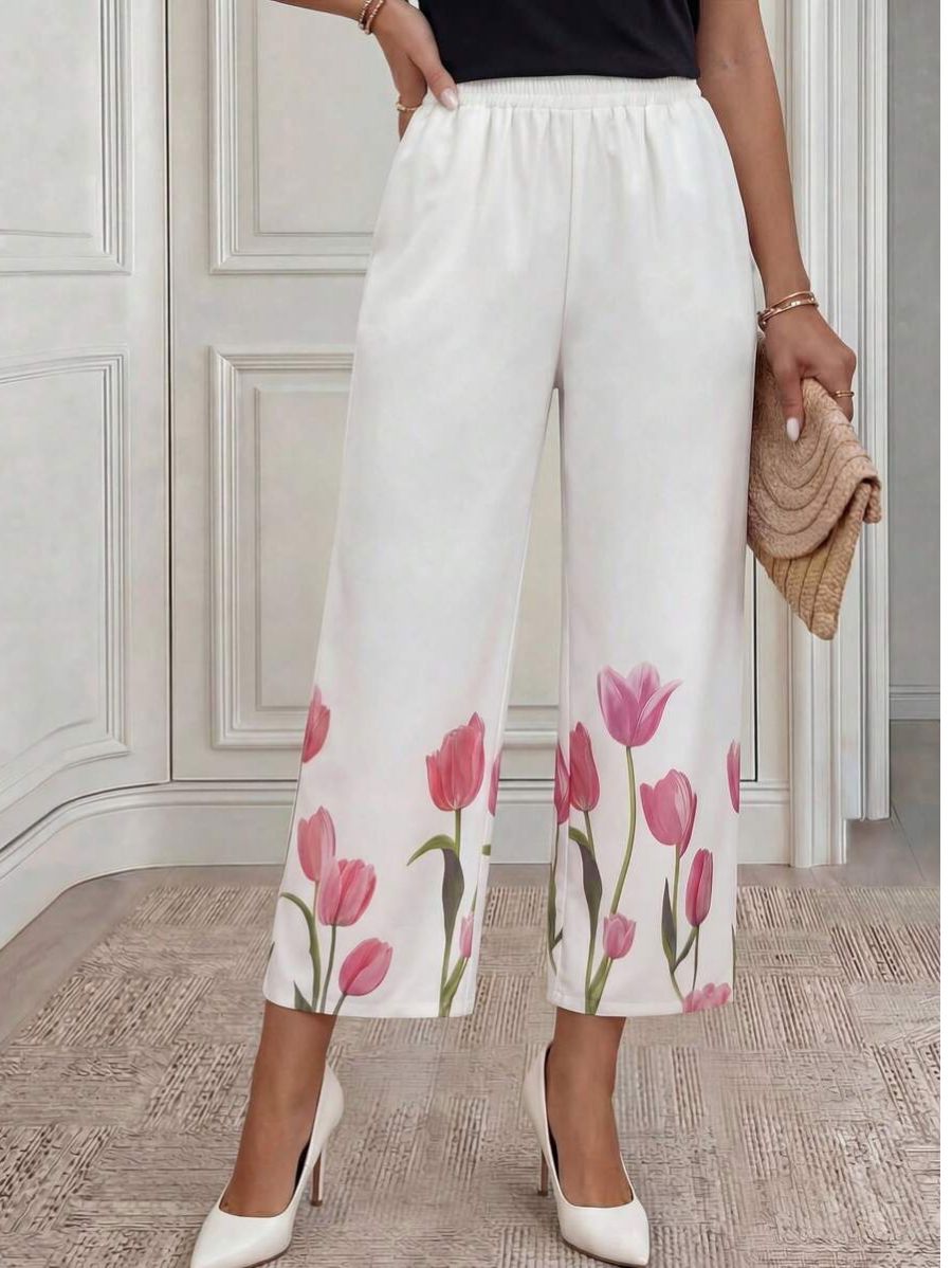 Pantalón Recto Con Estampado De Lirios Pantalon 18 ZAPRINI S 