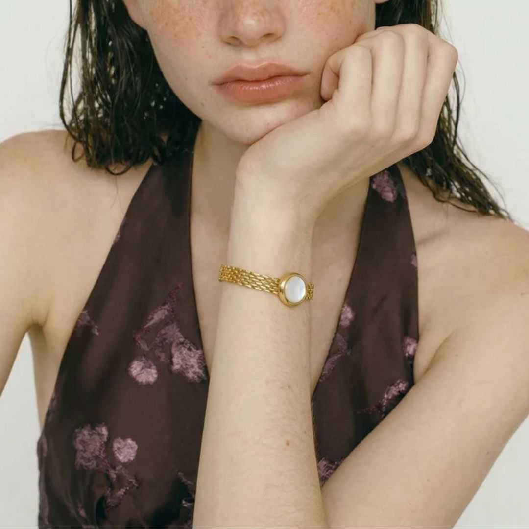Pulsera Con Cadena De Piedras Naturales Enchapado En Oro 18K Pulsera 04 ZAPRINI 