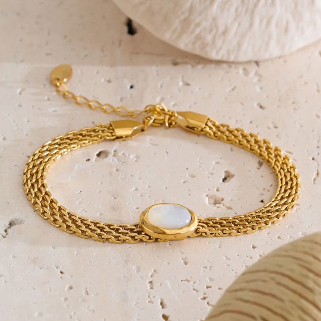 Pulsera Con Cadena De Piedras Naturales Enchapado En Oro 18K Pulsera 04 ZAPRINI 