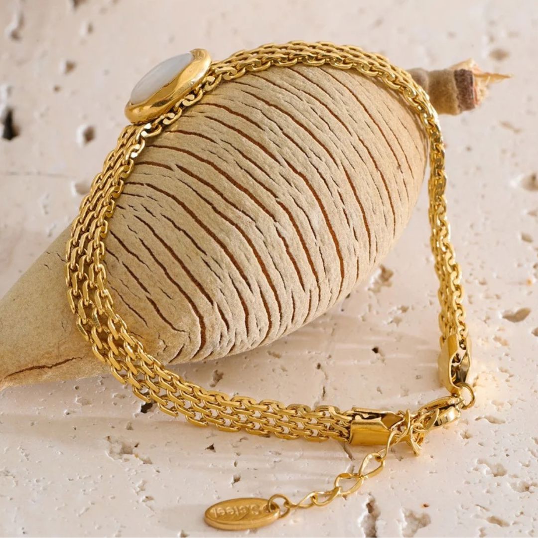 Pulsera Con Cadena De Piedras Naturales Enchapado En Oro 18K Pulsera 04 ZAPRINI 