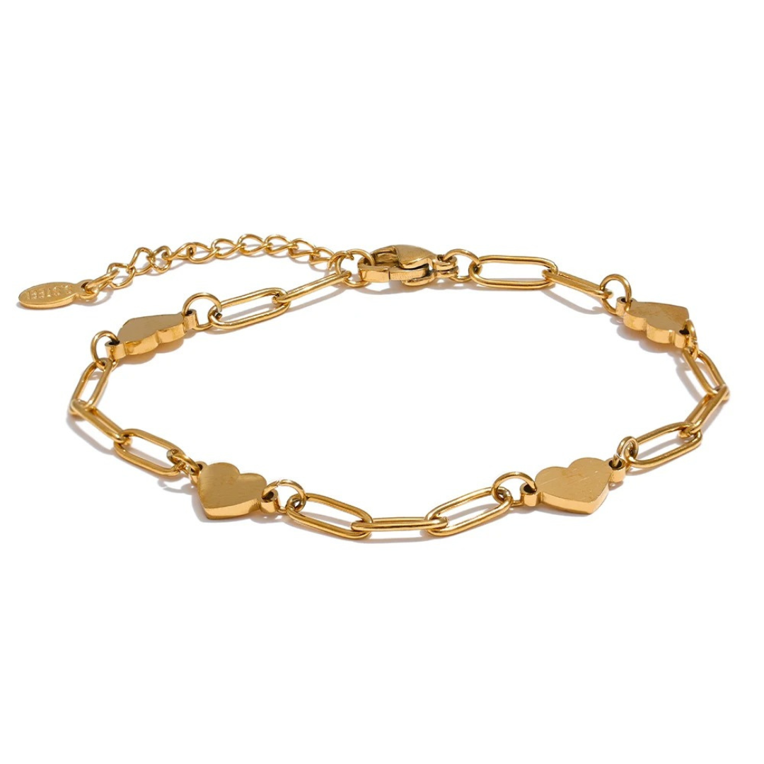 Pulsera Con Corazones Enchapado En Oro 18K
