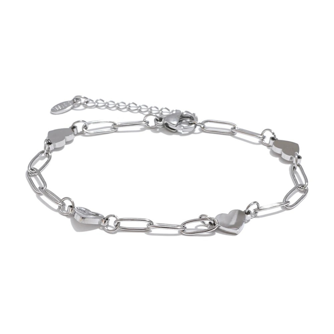 Pulsera Con Corazones Enchapado En Oro 18K