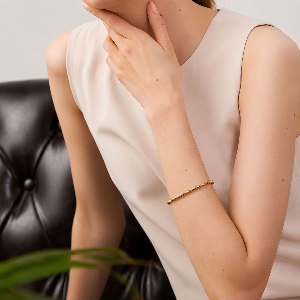 Pulsera Con Cuentas y Circonia Enchapado En Oro 18K Pulsera 01 ZAPRINI 