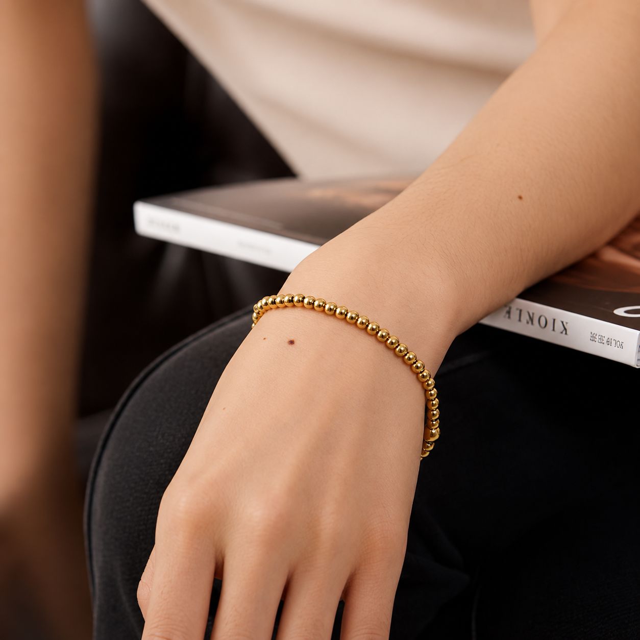 Pulsera Con Cuentas y Circonia Enchapado En Oro 18K Pulsera 01 ZAPRINI 