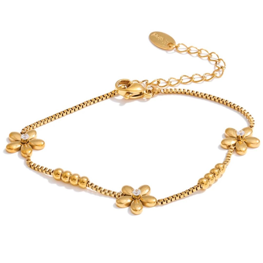 Pulsera De Cadena Con Flores De Circonio Enchapado En Oro 18K Pulsera 05 ZAPRINI Oro 