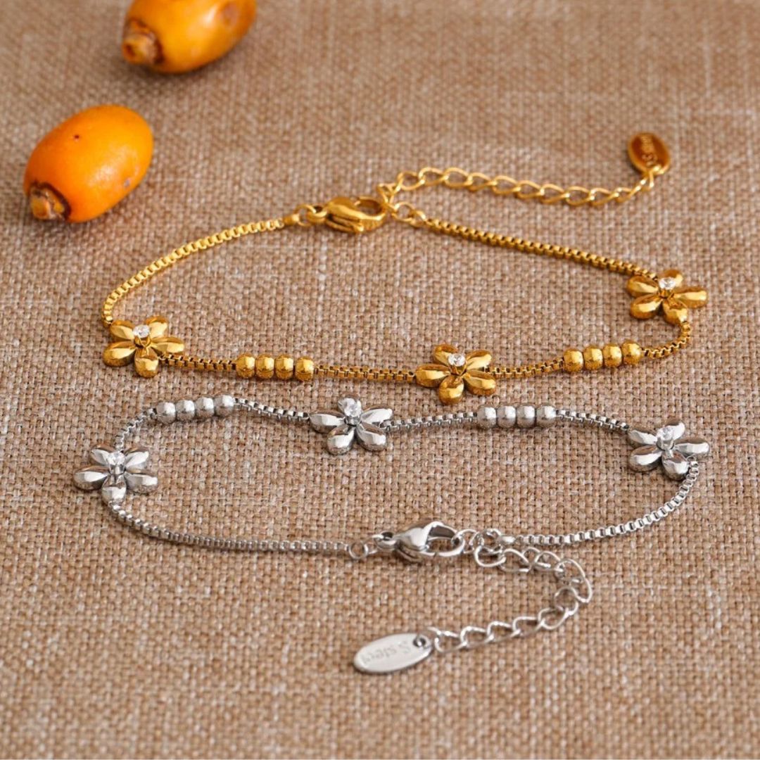 Pulsera De Cadena Con Flores De Circonio Enchapado En Oro 18K Pulsera 05 ZAPRINI 