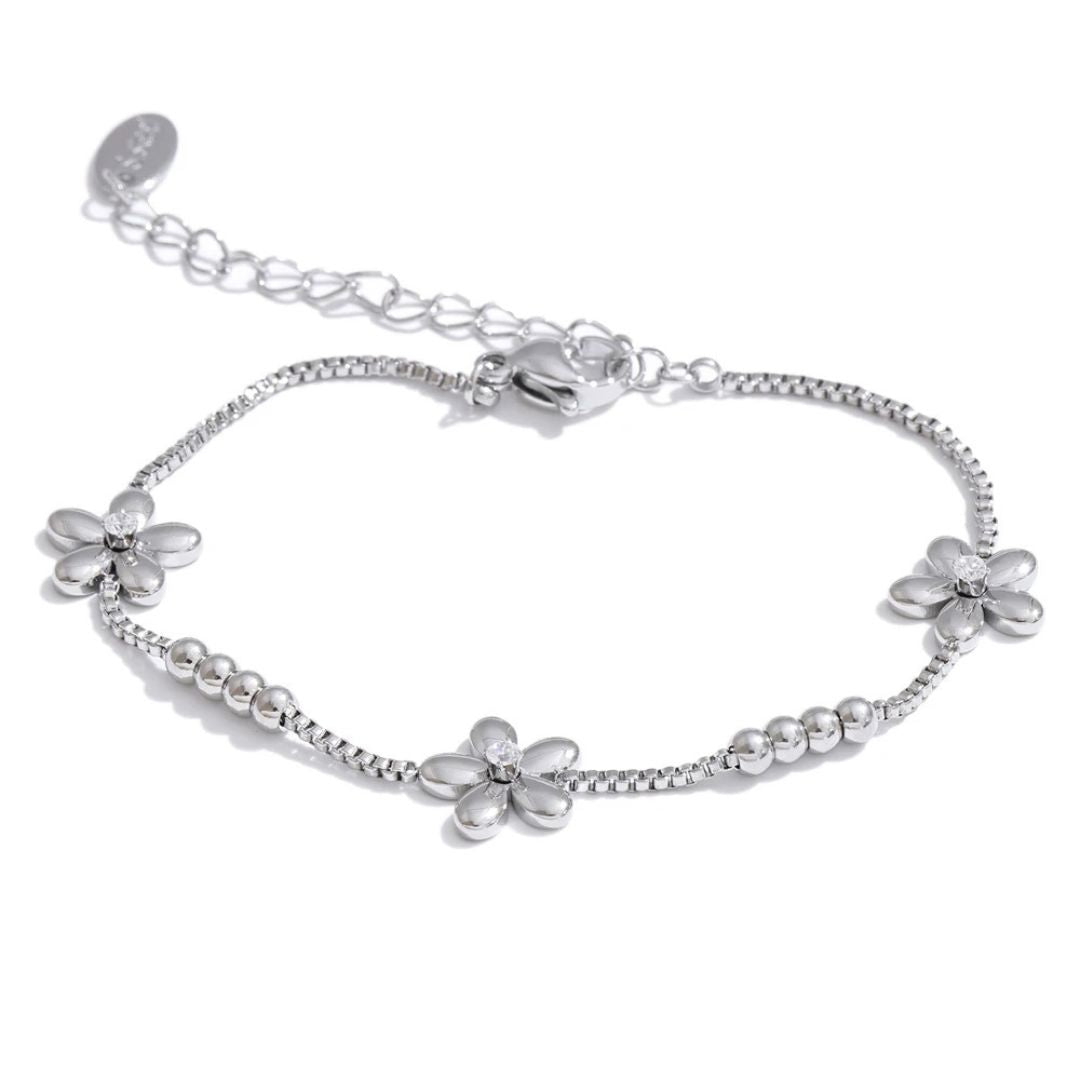 Pulsera De Cadena Con Flores De Circonio Enchapado En Oro 18K Pulsera 05 ZAPRINI Plata 