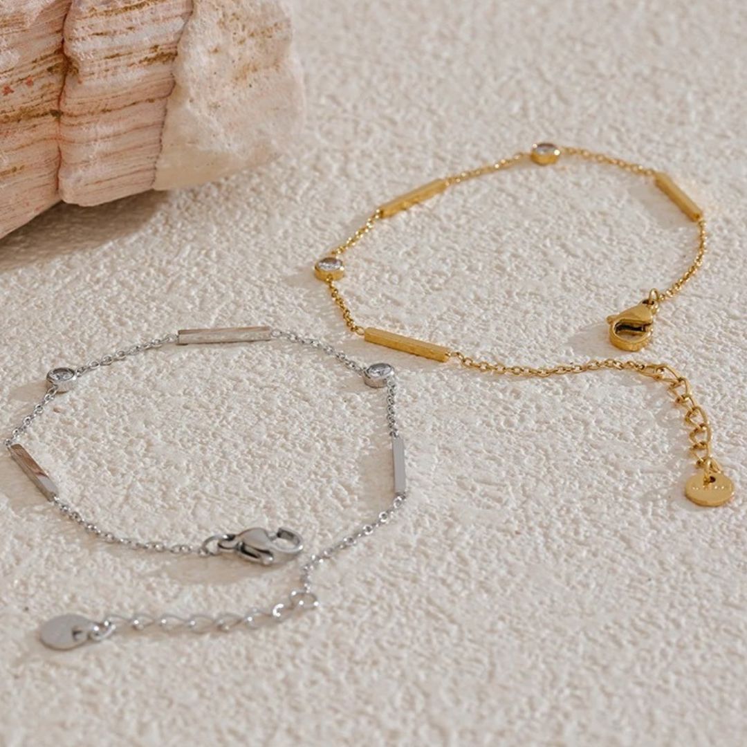 Pulsera De Cadena Fina Con Circonia Enchapado En Oro 18K Pulsera 02 ZAPRINI 