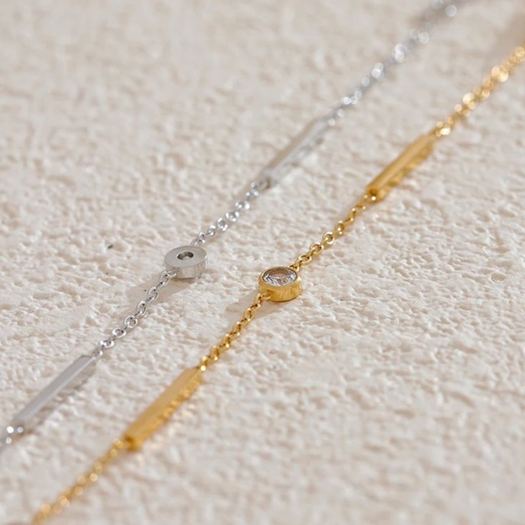 Pulsera De Cadena Fina Con Circonia Enchapado En Oro 18K Pulsera 02 ZAPRINI 
