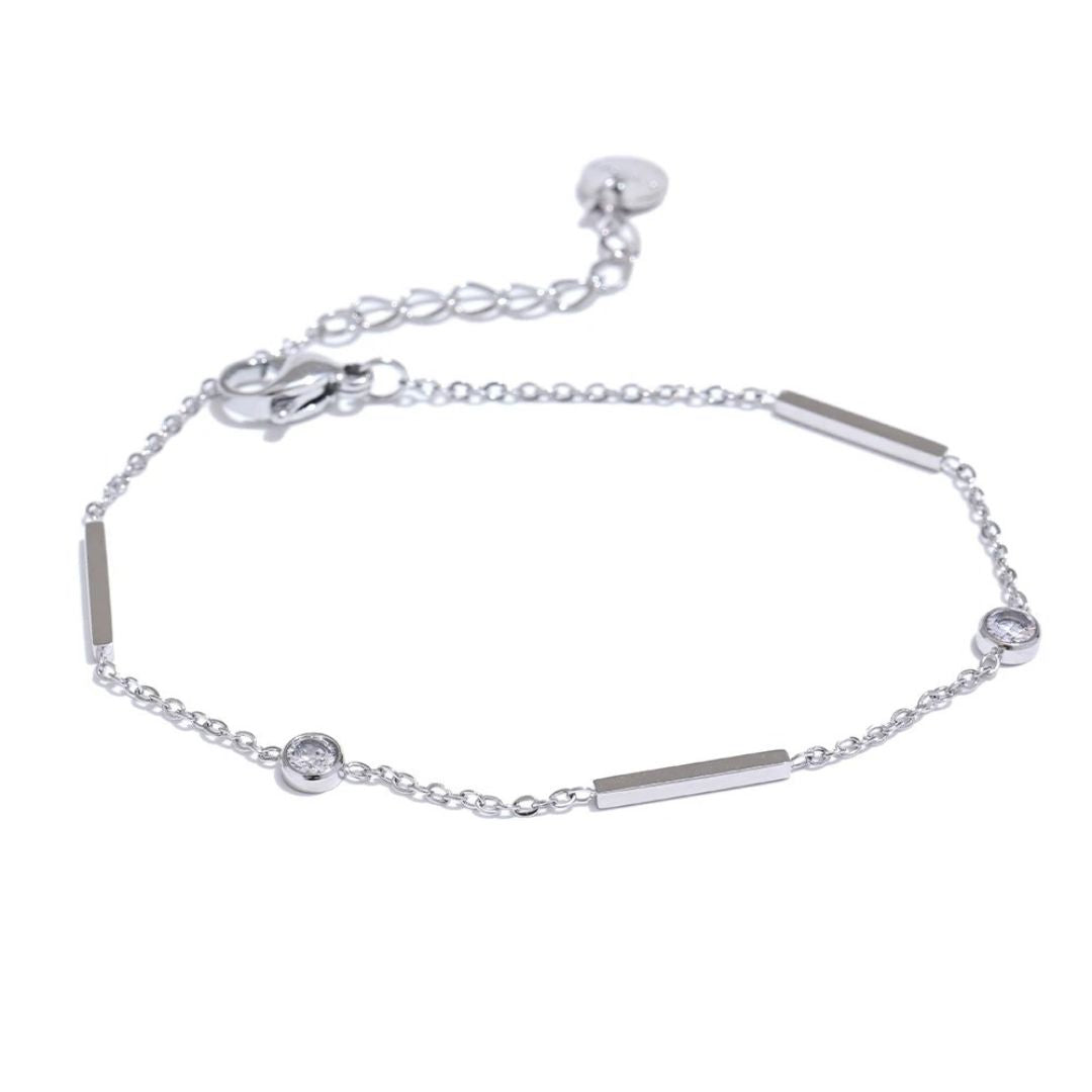 Pulsera De Cadena Fina Con Circonia Enchapado En Oro 18K Pulsera 02 ZAPRINI Plata 