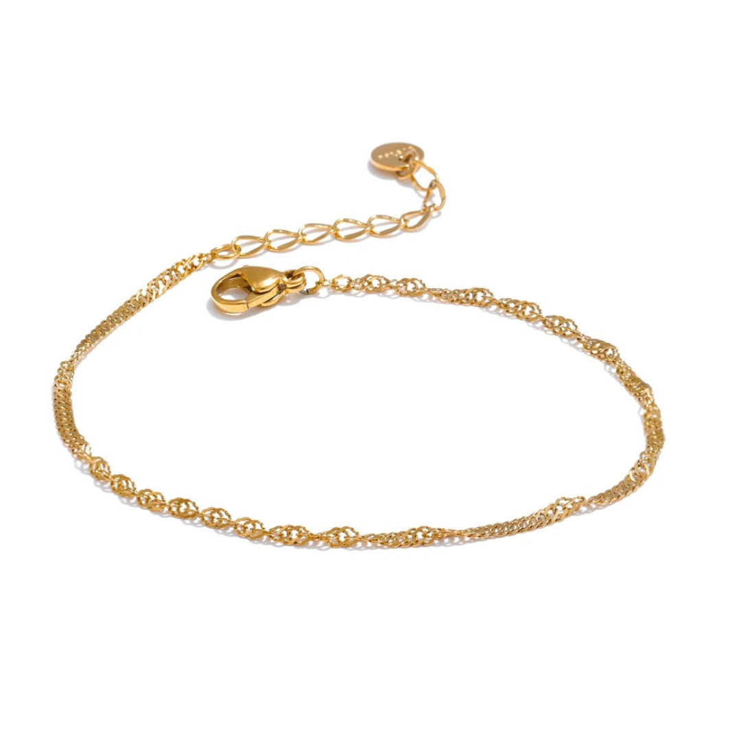 Pulsera De Cadena Fina Enchapado En Oro 18K